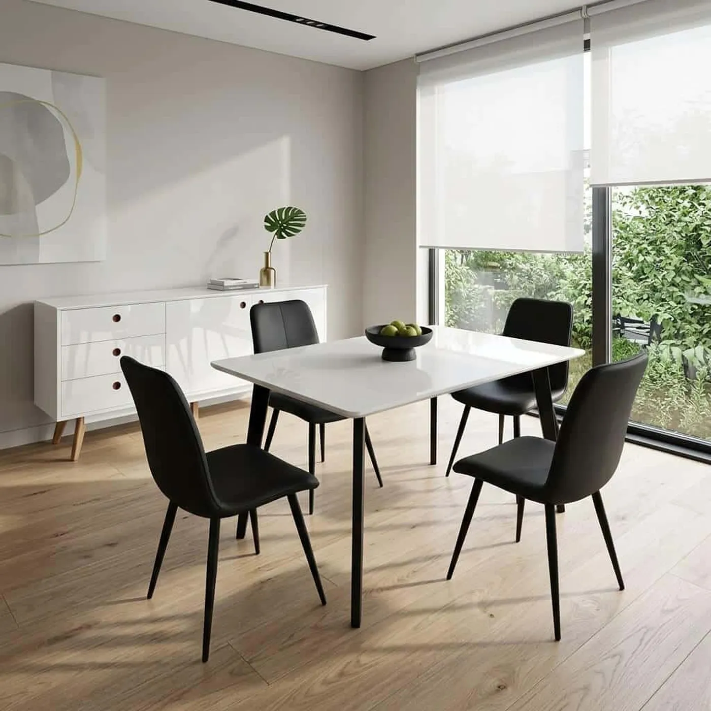 Belgium 120cm Medium White Dining Table with Black Legs – Rectangular 4 Seater Kitchen Table