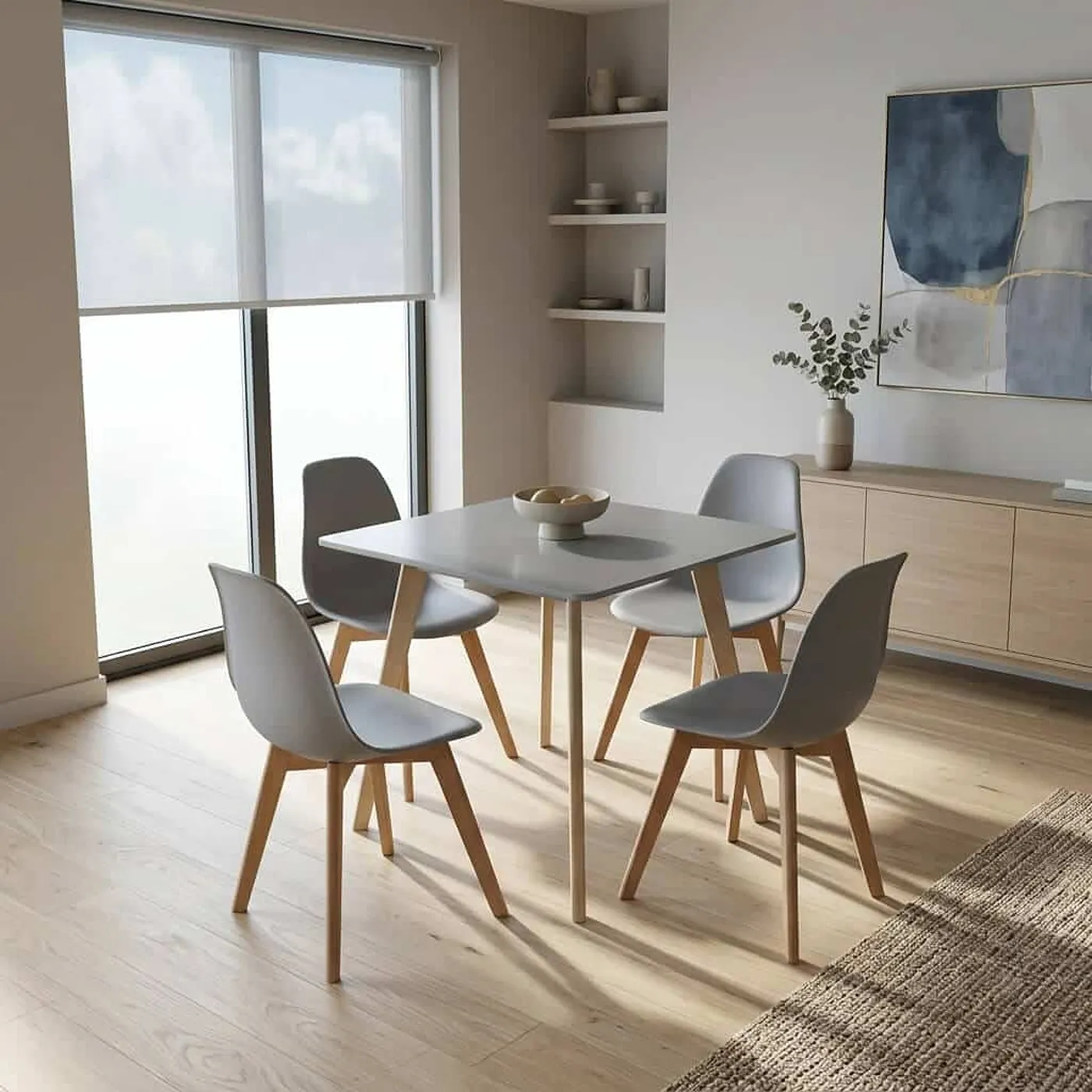 Belgium 80cm Small Grey Matt Dining Table with Solid Beech Legs – Square 2 Seater Kitchen Table