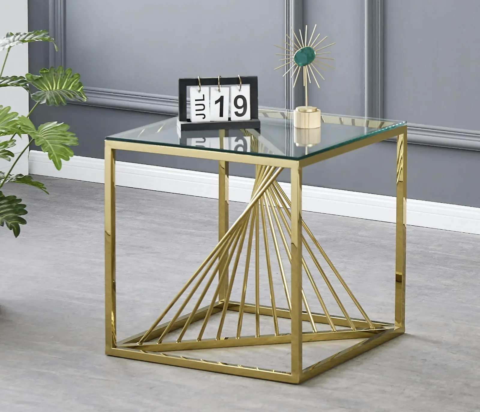 Vista Clear Glass Side Table – Gold Stainless Steel Lamp Table