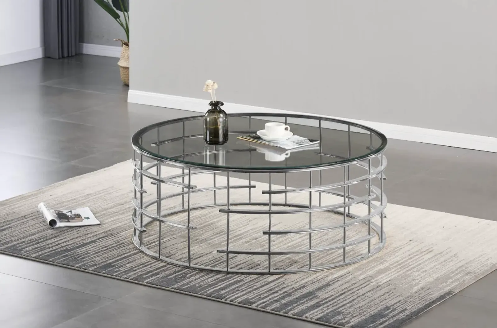 Missouri Round Coffee Table – Clear Glass & Silver Stainless Steel Coffee Table
