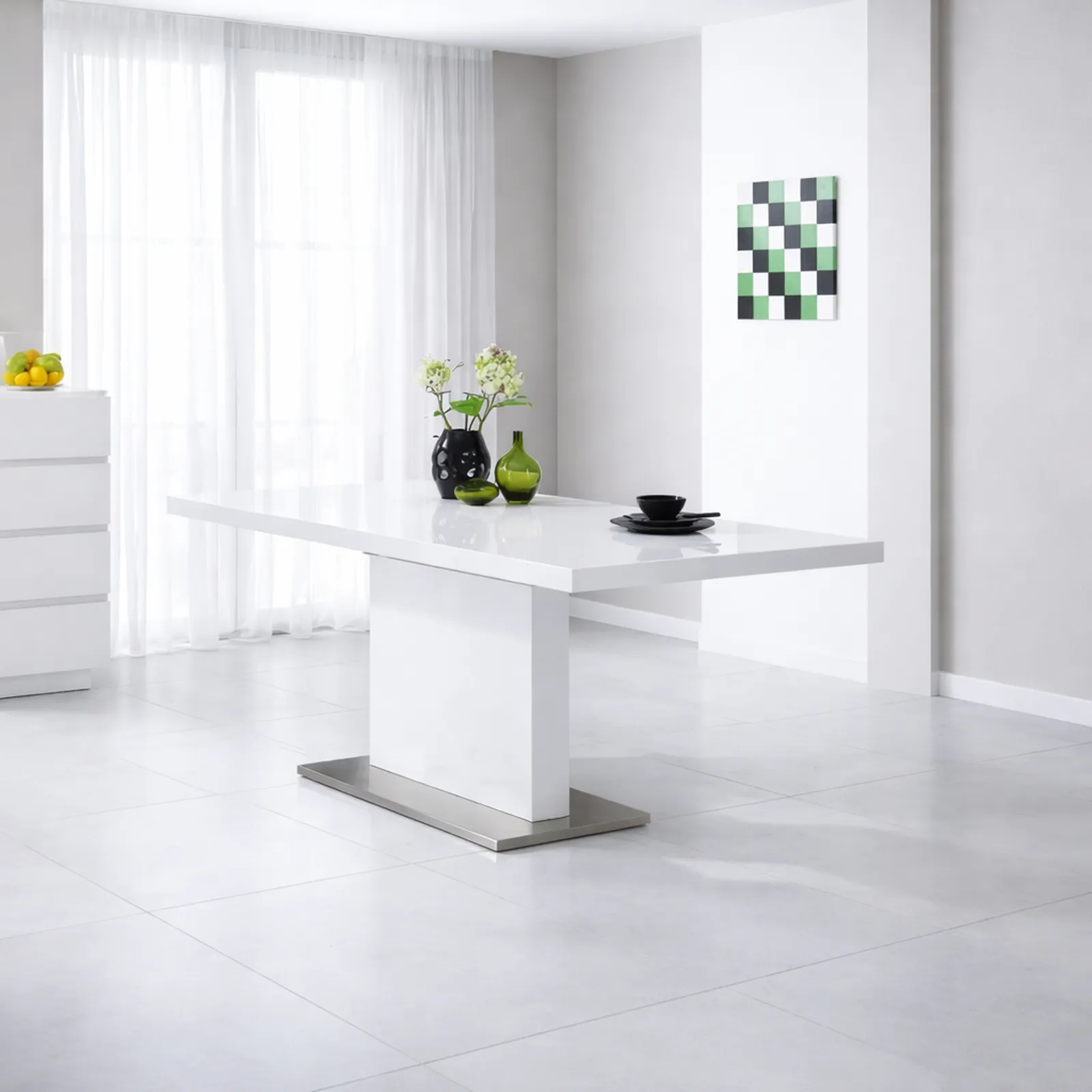 Chaffee 120cm White High Gloss Dining Table - 4 Seater Rectangular Dining Table