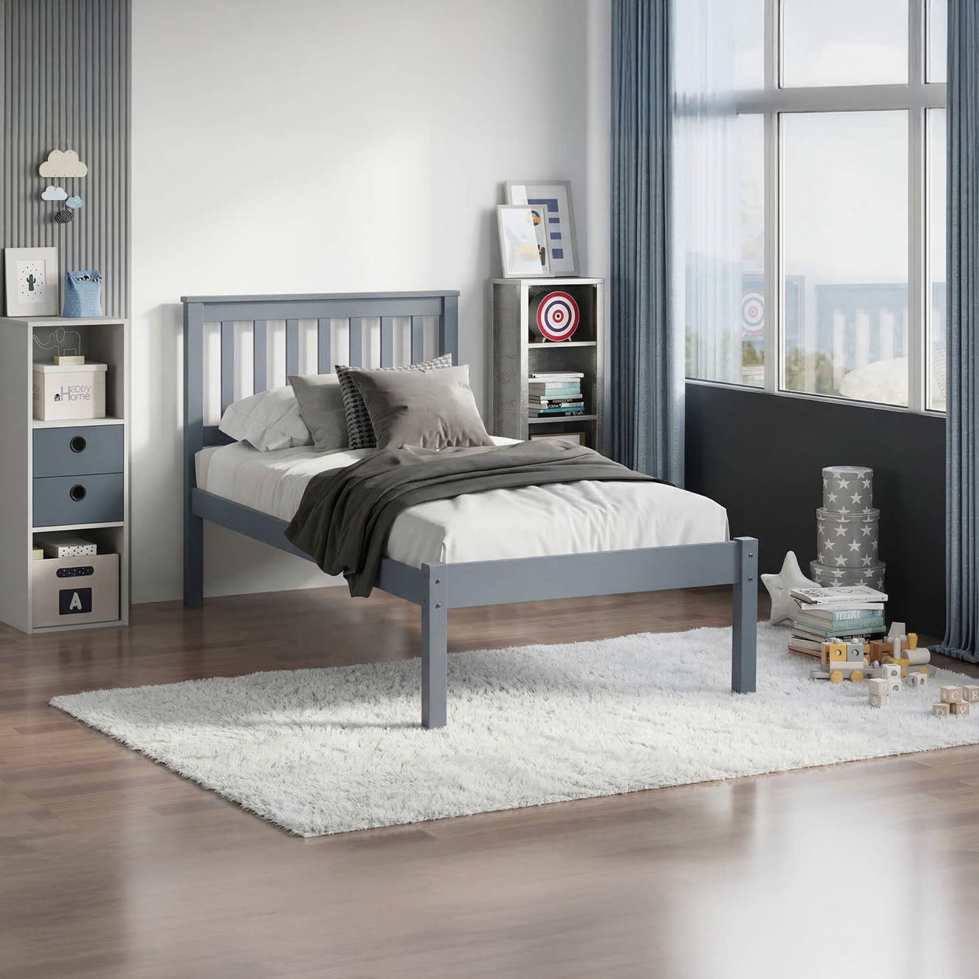 Otto Grey Wooden Bed Frame – Solid Wood Single, Small Double & Double Bed