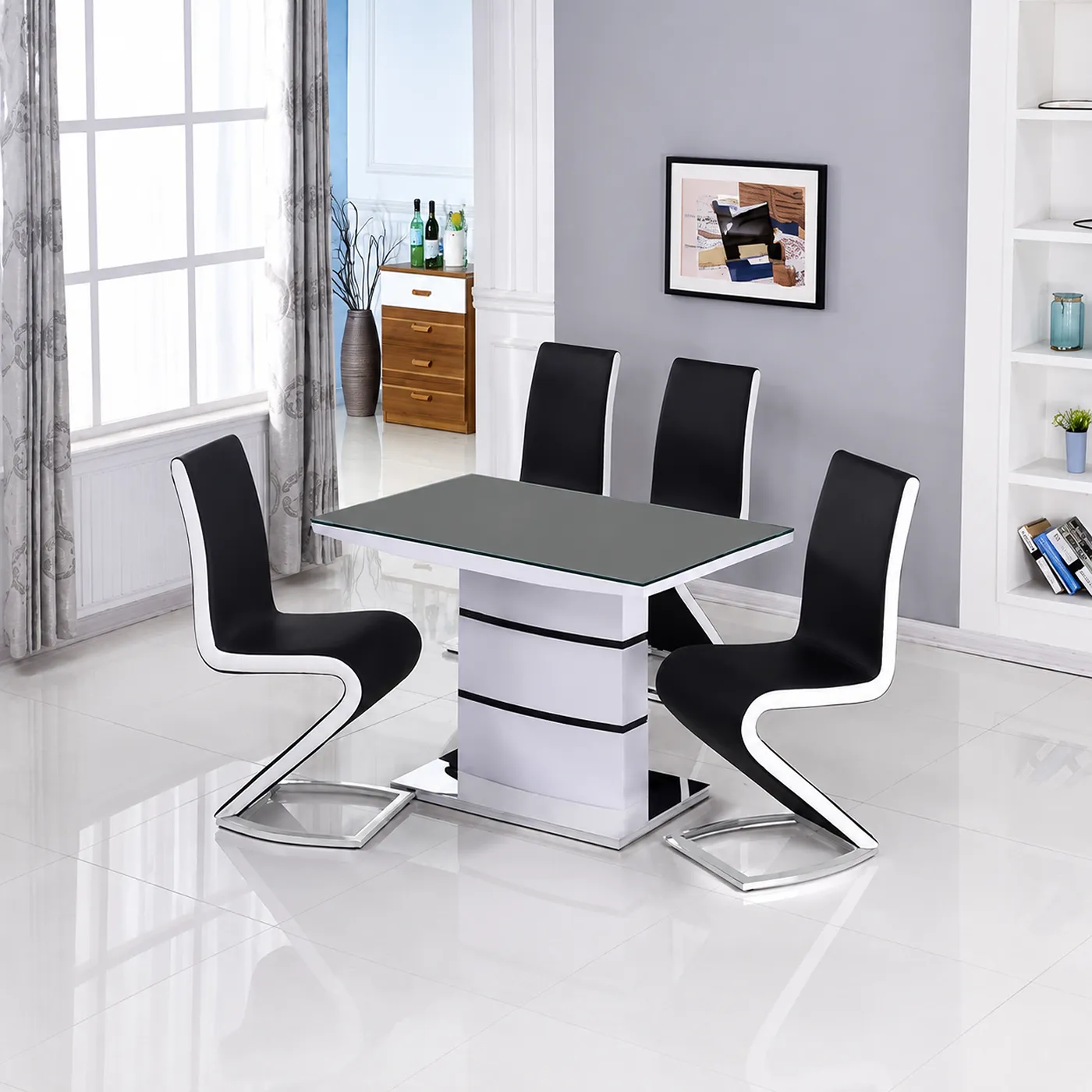 Aldridge 120cm Small High Gloss Dining Table – White with Black Glass Top 4 Seater