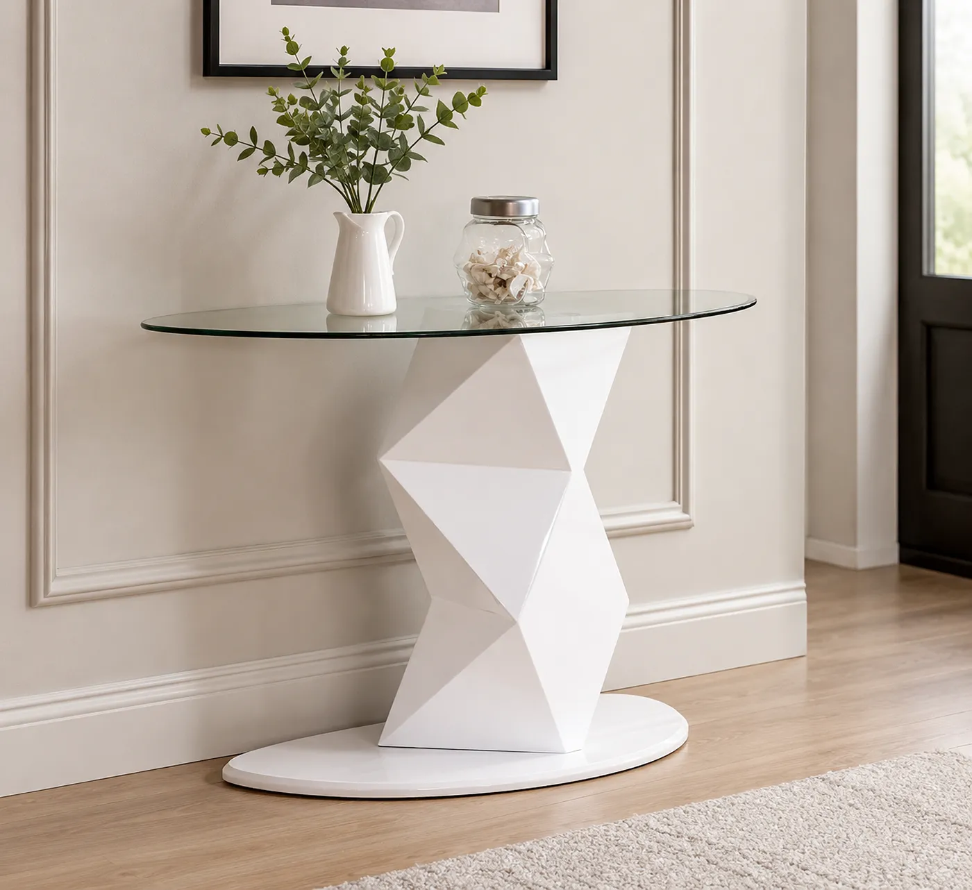Rowley High Gloss Console Table with Glass Top