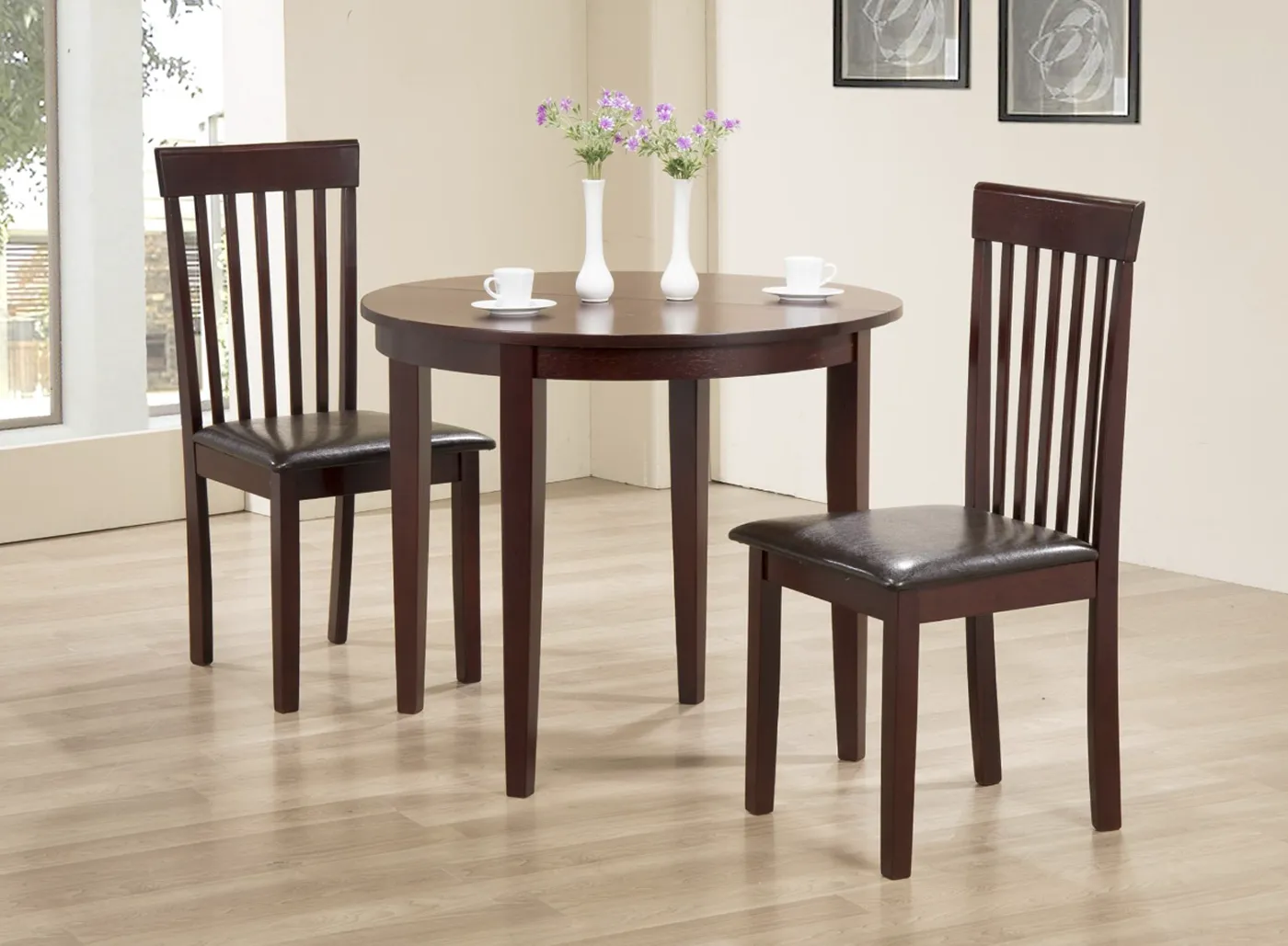 Lunar Foldable Round Dining Set with 2 Chairs - Mahogany Finish 2 Seater Dining Table Set