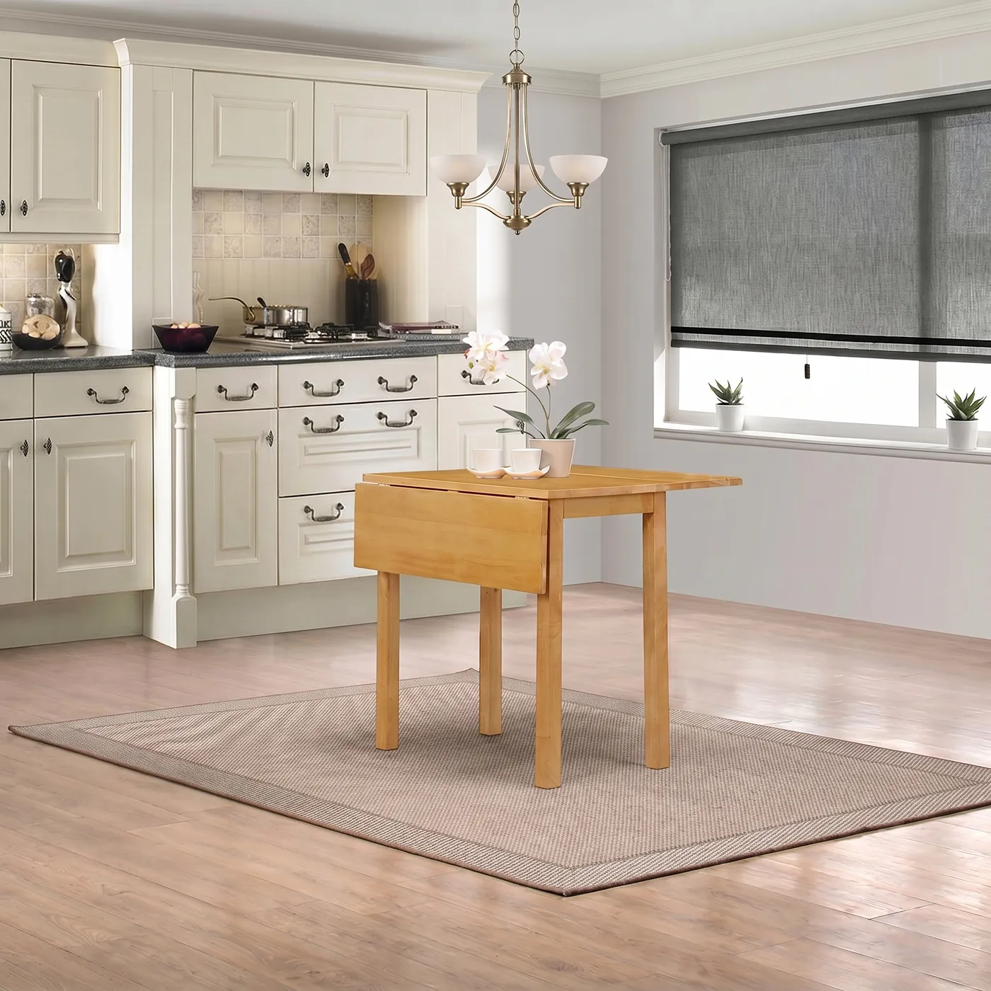 Atlas Solid Rubberwood Drop Leaf Dining Table – Natural Oak