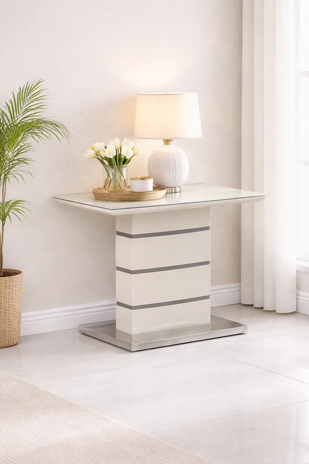 Knightsbridge High Gloss Side Table – Glass Lamp Table | Modern End Table & Sofa Side Table