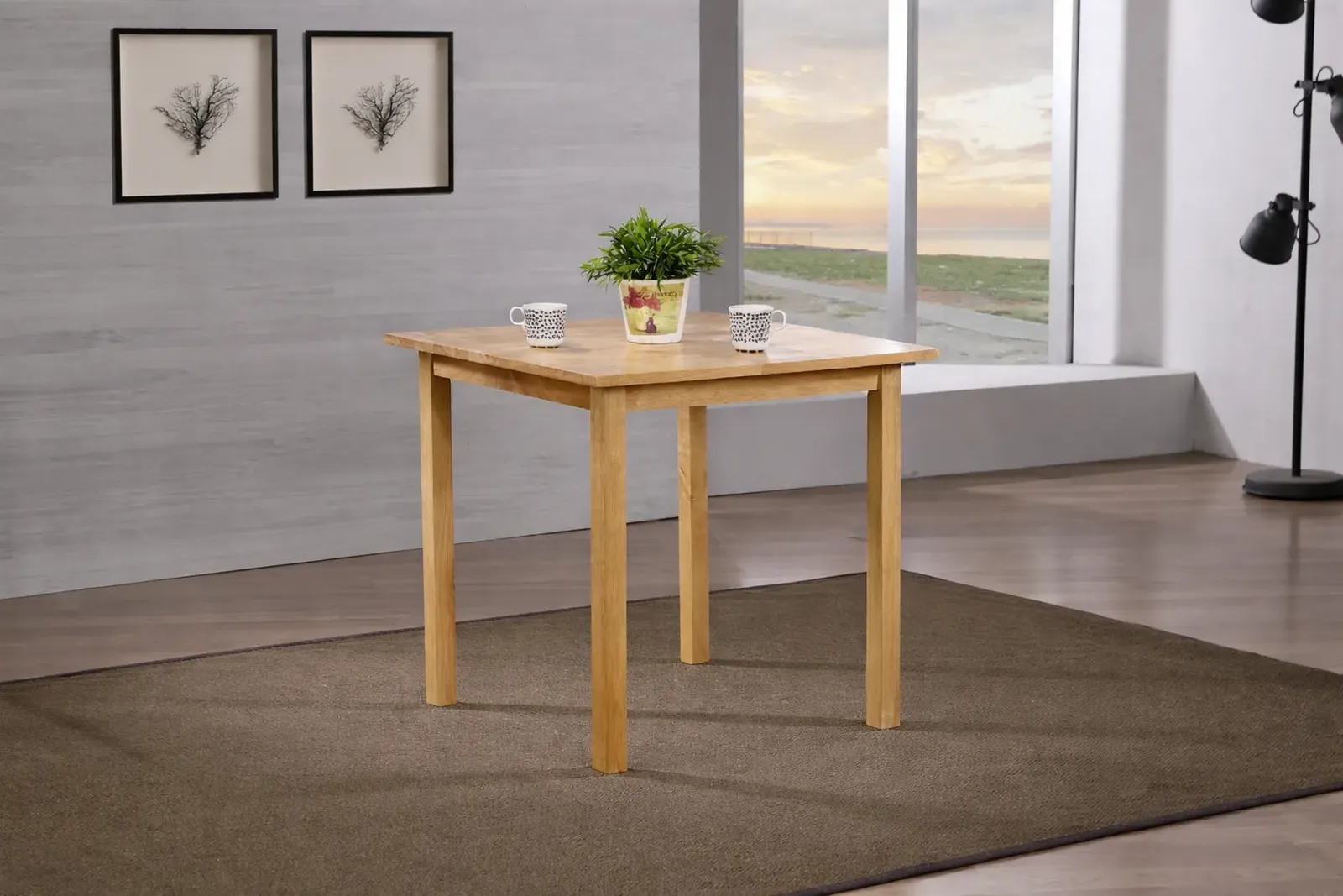 New York 75cm Square Dining Table – Solid Rubberwood Natural Finish 2 Seater Dining Table