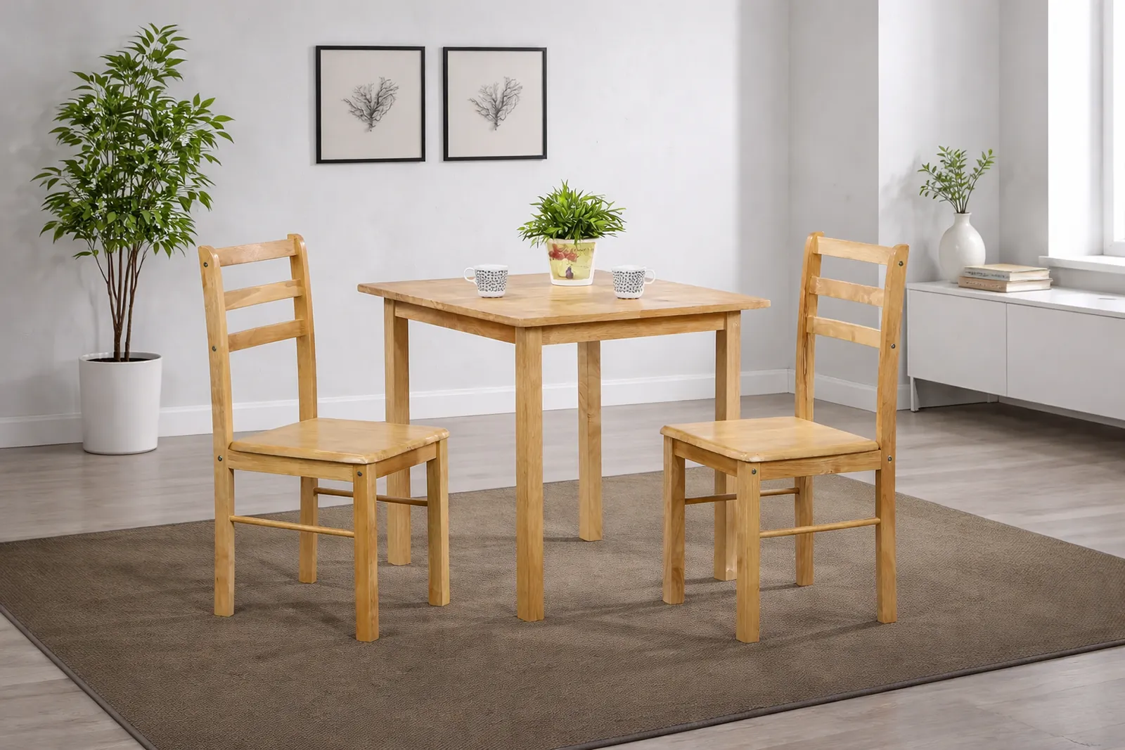 New York Natural Oak Dining Chairs – Solid Rubberwood Wooden Chairs (Pair of 2)