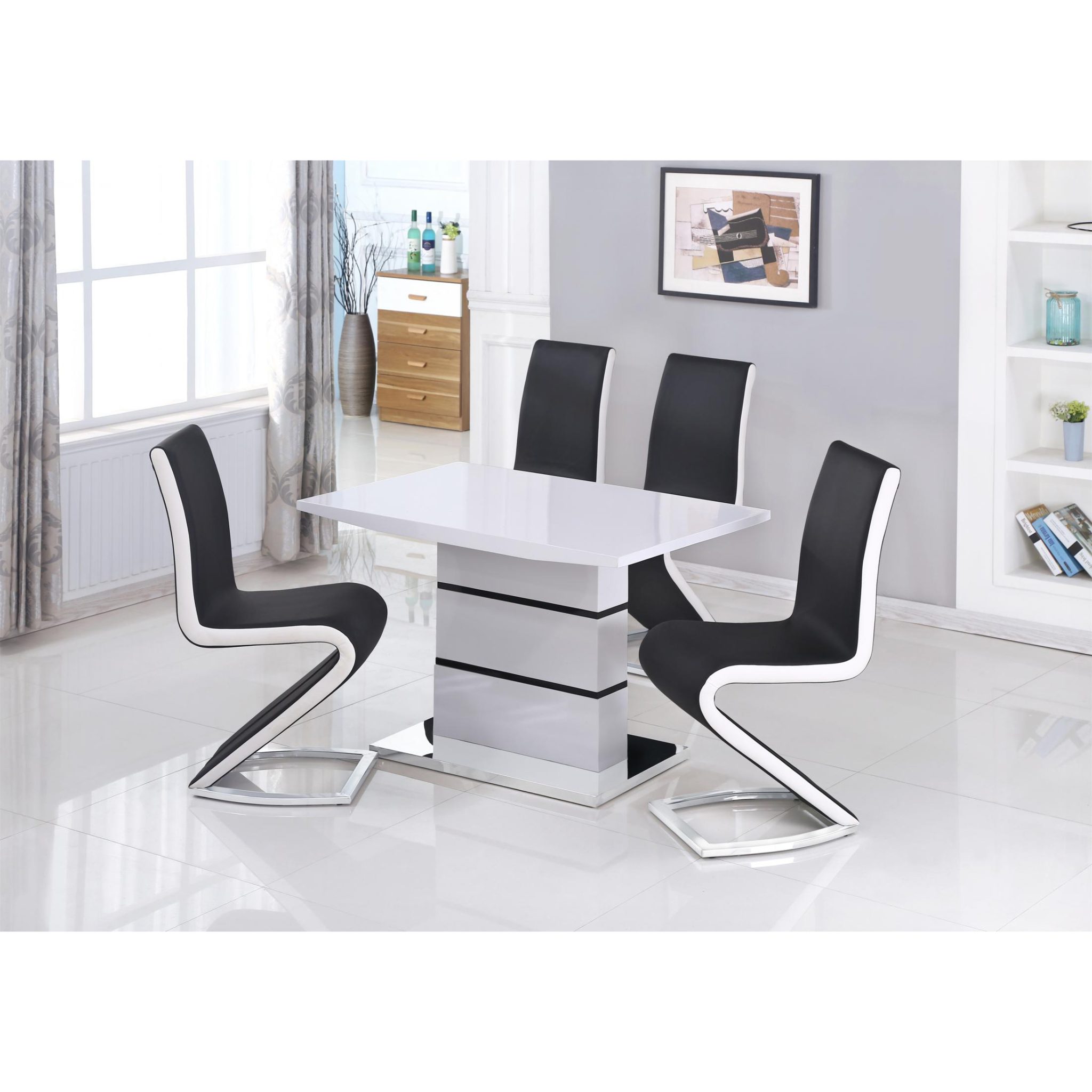 Leona 120cm Small High Gloss Dining Table – White & Black 4 Seater