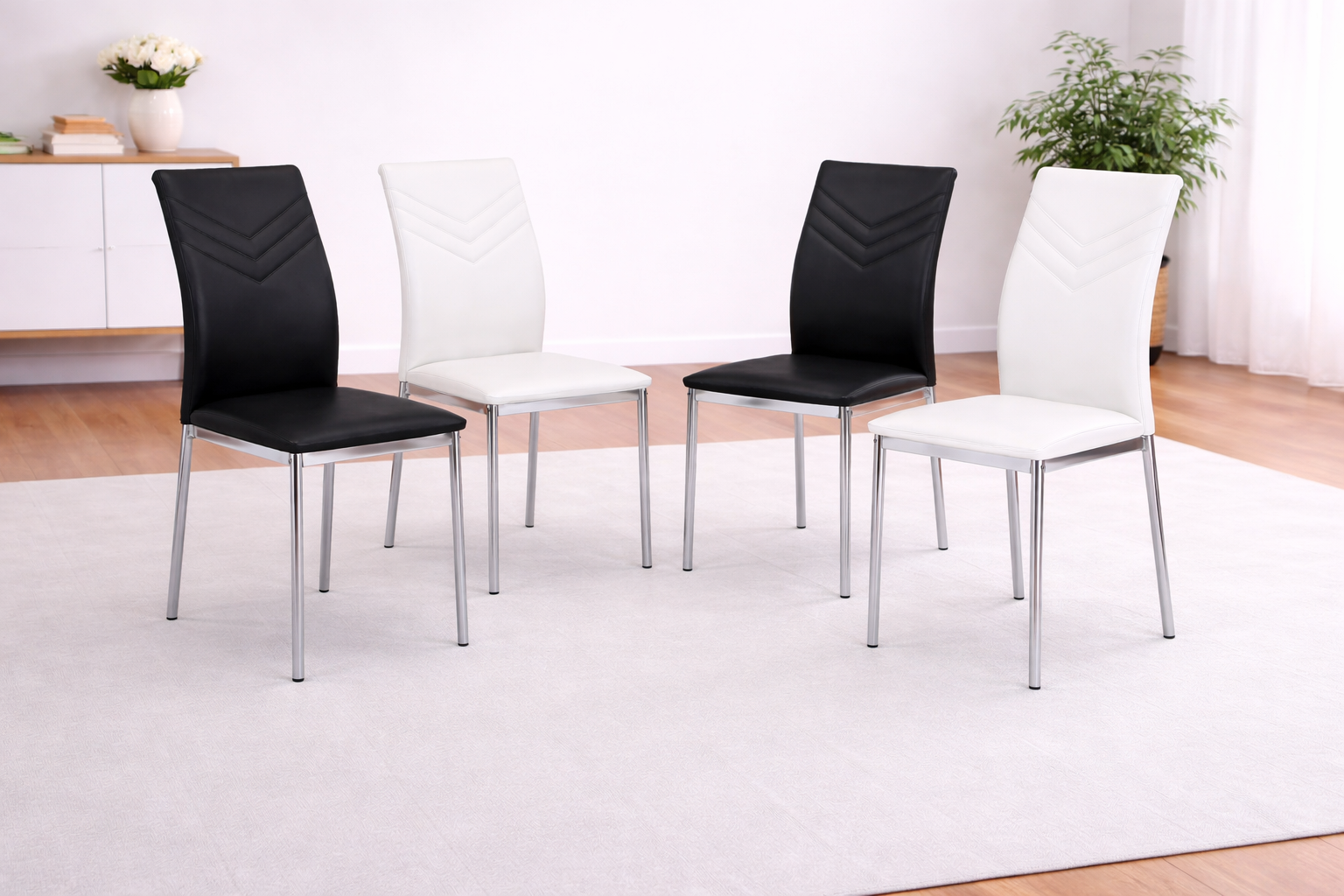 Carina PU Dining Chair with Chrome Legs - Black, White, Gold or Green (Set of 4)