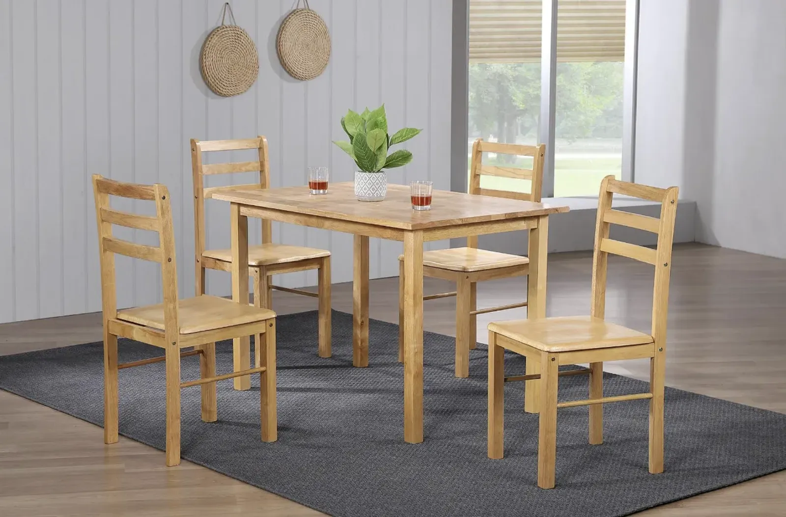 New York Medium 110cm Solid Oak Dining Table & 4 Chairs Set - Natural Oak Wooden Dining Set