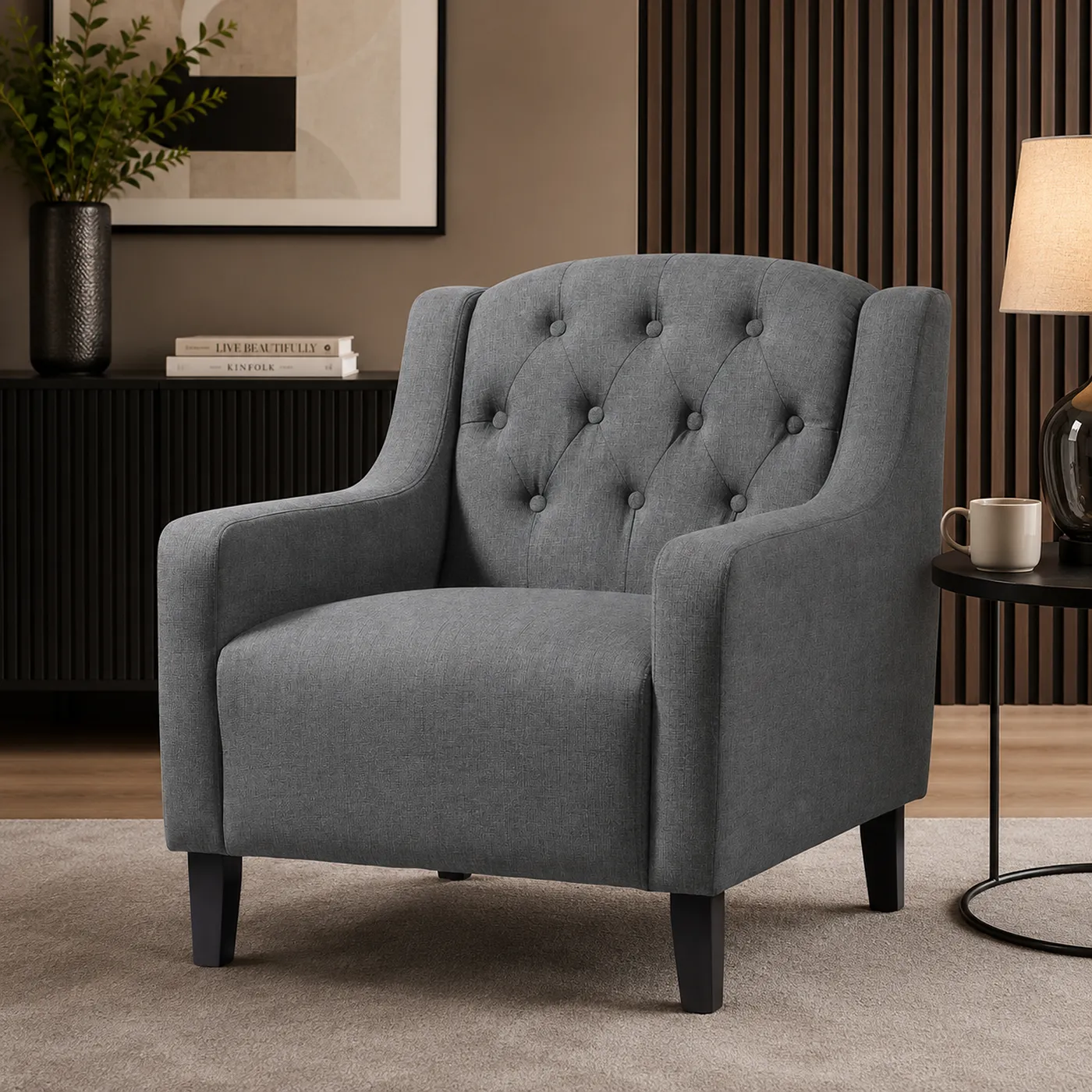 Pemberley Grey Fabric Armchair | Upholstered Accent Chair